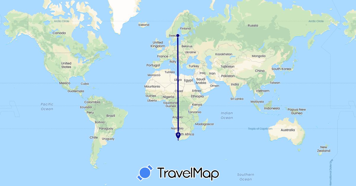 TravelMap itinerary: driving in Sweden, South Africa (Africa, Europe)